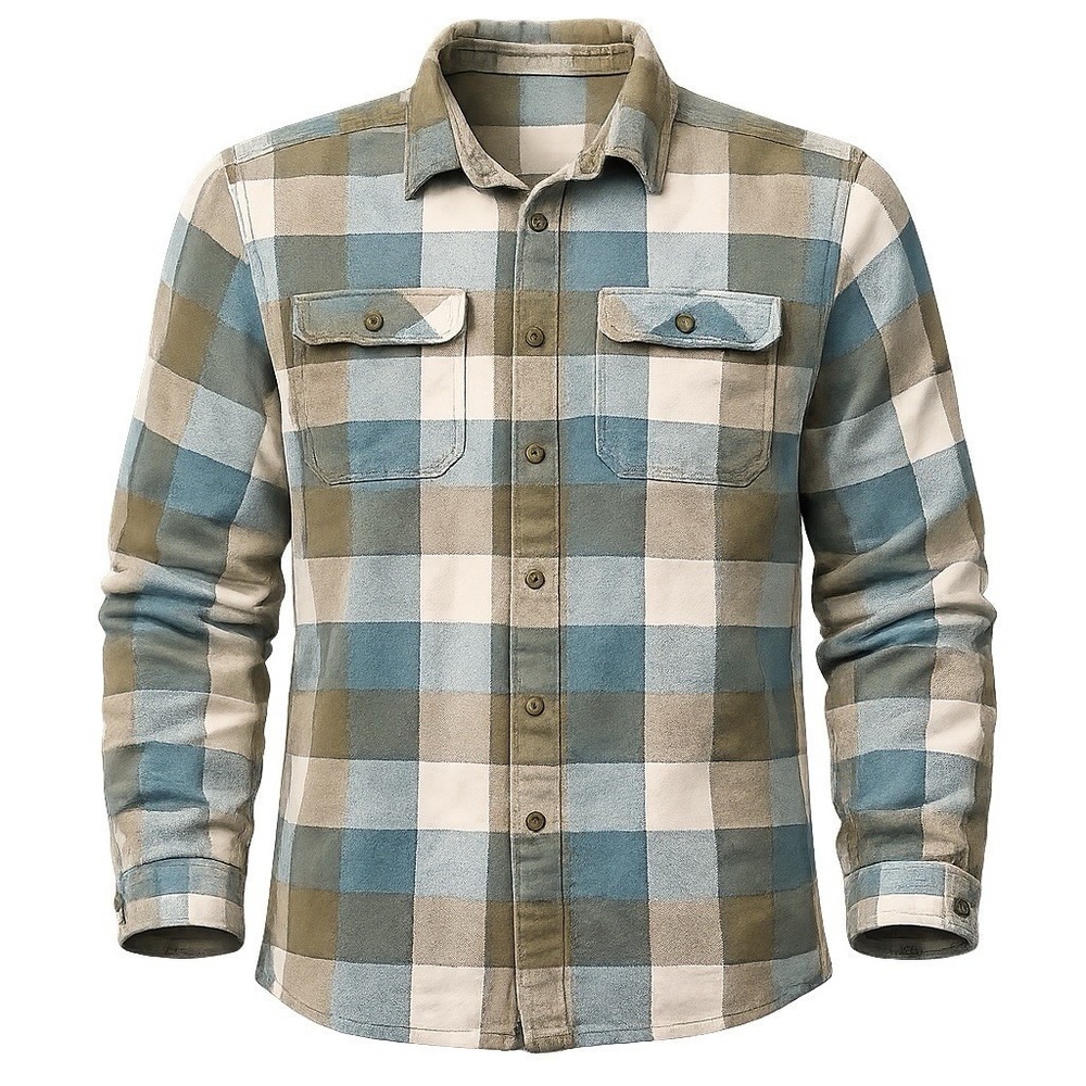 Patagonia Men's MED L/S Organic Cotton Fjord Flannel GRN Plaid FLAP POCKETS